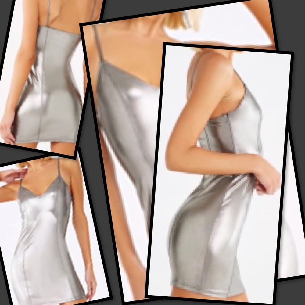 Gunmetal Silver metallic shimmer mini party dress
